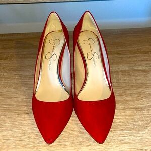 Jessica Simpson Red Suede Heels. 
Lightly worn.